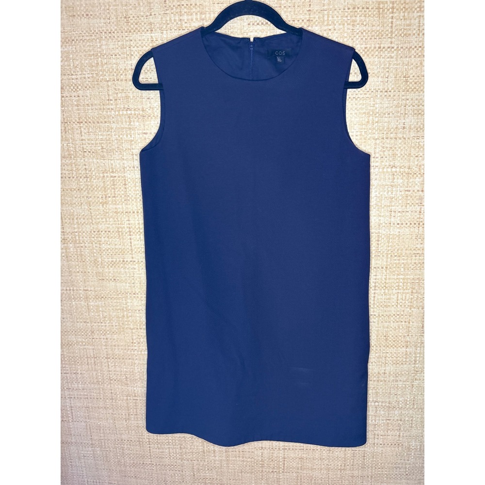 COS Navy Blue Sleeveless Cotton Blend‎ Shift Dress Size 6 Textured Minimalist